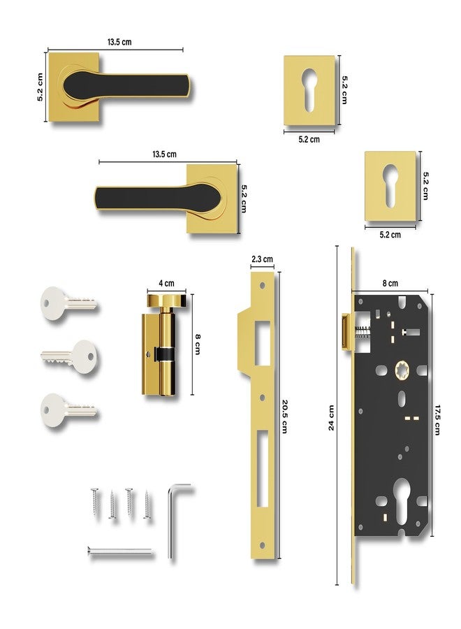 GRIVAN Luxury Door Locks for Main Door, Mortise Door Lock Set with 3 Brass Keys, Bedroom Door Lock, Handle Lock for Home/Office/Hotel (Gold Black Finish) | 2 Years Warranty - Image 5